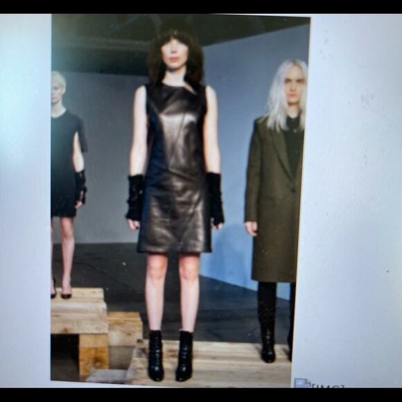 TESS GIBERSON Leather Shift Mini Black Dress Size 0 - Picture 5 of 16